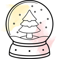 Festive Outline Snowglobe with Christmas Tree for Winter Holiday Season