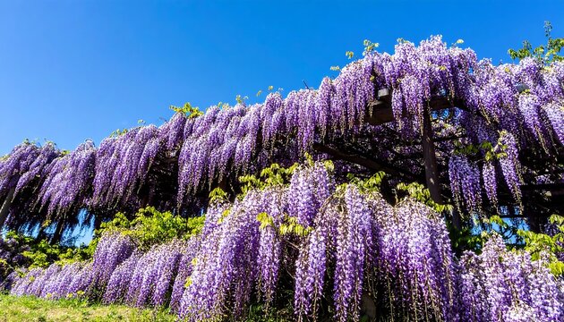 Cascading Wisteria Blooms Under a Clear Blue Sky. - Powered by Adobe
