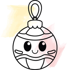 Cute Christmas Ornament Bauble Lineart Character for Holiday Season Design