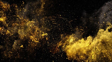 Abstract Golden Dust Cloud Explosion Against Black Background