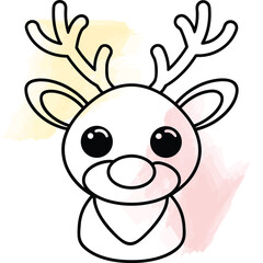Cute Cartoon Reindeer Animal Head for Festive Christmas Holiday Season