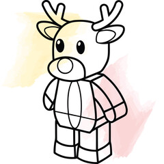 Obraz premium Cute Deer Reindeer Animal Character Outline Vector Illustration for Coloring