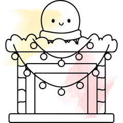 Cute Winter Holiday Fireplace Mantel Drawing With Snowglobe And Lights