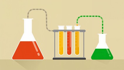 Science laboratory experiment with various chemical solutions