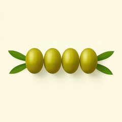 Healthy green olives arranged with fresh leaves for mediterranean.