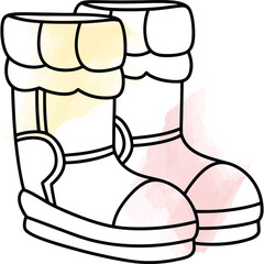 Cozy Winter Fashion Boots with Watercolor Style Lineart