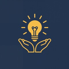 Hands holding glowing lightbulb icon, creative idea concept