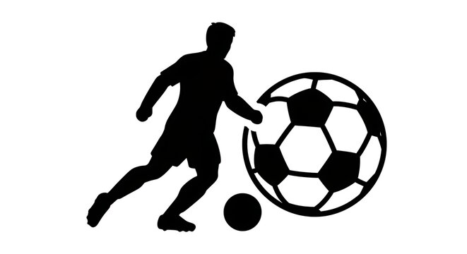 Silhouette soccer player kicking ball football sport game action competition skill team