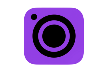 Purple gradient social media instagram, rounded square app symbol isolated on transparent background, modern glossy 3D render for digital interfaces