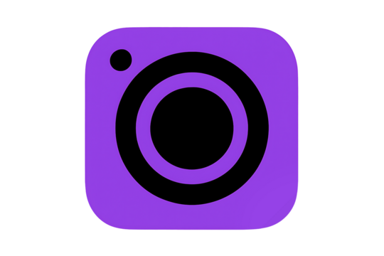 Purple gradient social media instagram, rounded square app symbol isolated on transparent background, modern glossy 3D render for digital interfaces