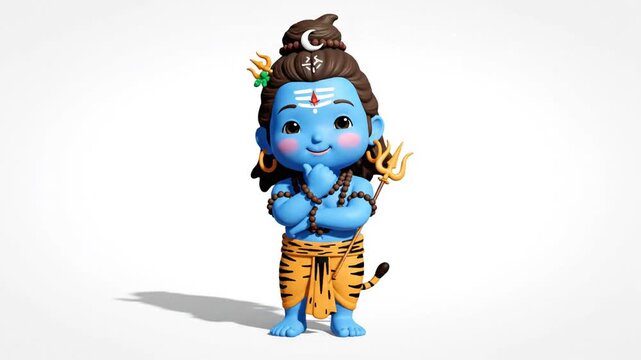 Playful Blue Hindu Deity Cartoon Character with Tiger Costume Animation