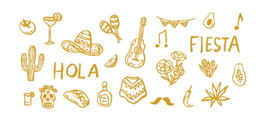 Hand drawn doodle Mexican clipart collection