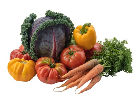 Fresh assortment of vibrant vegetables and carrots on white background - Powered by Adobe