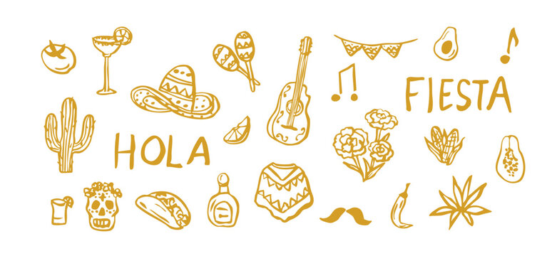 Hand drawn doodle Mexican clipart collection