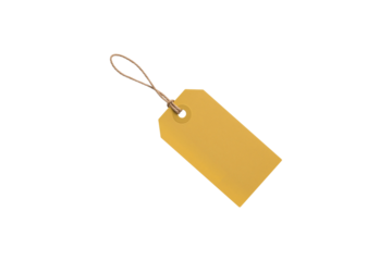Blank yellow price tag with a string, isolated on transparent background, png