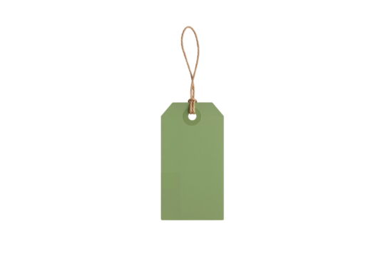 Blank green price tag isolated on transparent background, png