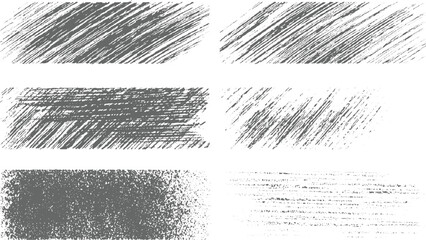 Six gray textured grunge backgrounds with diagonal and horizontal lines and speckles white