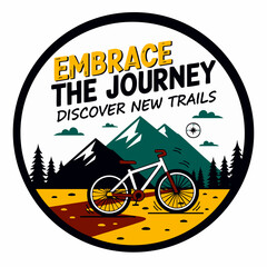 A mountain bike adventure badge with inspirational text and imagery