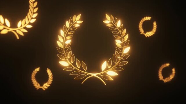 Glowing golden laurel wreaths on a dark background with warm lighting