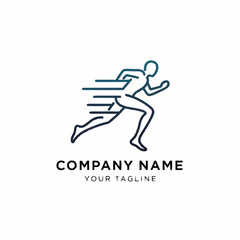 Dynamic runner logo representing speed and athletic performance for sports and fitness brands.