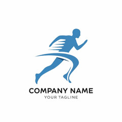 Dynamic Blue Silhouette of a Running Man Logo Design.