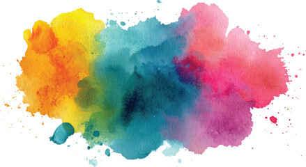 Vibrant watercolor paint splash with yellow orange teal and pink hues stain blot