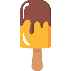 Chocolate Dipped Orange Flavored Popsicle with Wooden Stick on Transparent Background