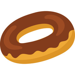 Chocolate Glazed Donut With Brown Icing And Golden Dough Ring Shaped Pastry With Transparent Background