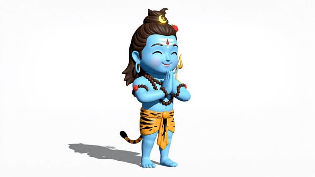 Animated Blue Hindu Deity Character with Traditional Attire and Joyful