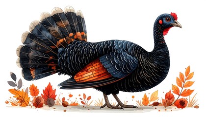 Watercolor Turkey Illustration for Thanksgiving and Autumn Decor.