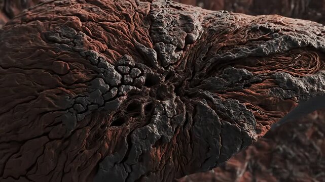 Liver under steroid overload, through dense hepatic tissue glowing faint amber before shifting to dark