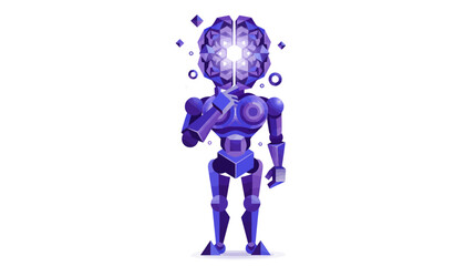 Artificial Intelligence Robot with Illuminated Brain Symbolizing Innovation and Technology