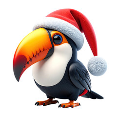 Obraz premium Stylized tropical bird character wearing festive headwear, clipart, isolated on a transparent background.