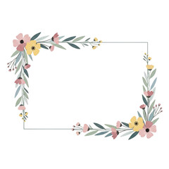 Fototapeta premium Floral border with pink and yellow flowers isolated on transparent background