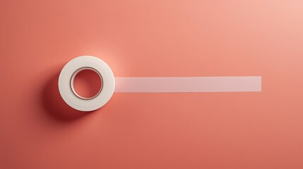 Roll of clear double sided adhesive tape on a coral background