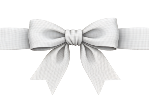 Elegant white bow with ribbon, a symbol of gifting, celebration, and special occasions, perfect for adding a touch of sophistication to any design project