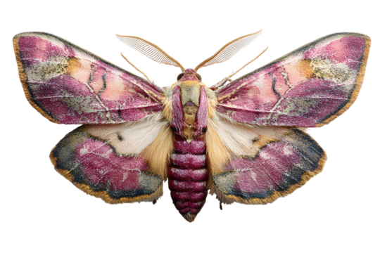 Colorful moth isolated on transparent background with intricate wing patterns