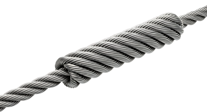 Strong steel wire rope cable with interconnected knot detail