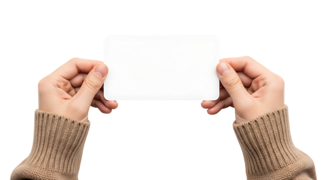 Two hands holding blank white card, perfect for business identity