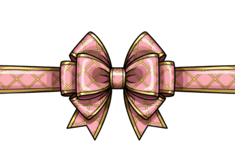 Adorable pink bow with golden accents, perfect for adding a touch of whimsy to your designs, gift wrapping, or festive celebrations, ideal for crafters