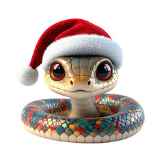 Adorable reptile character wearing a traditional red and white holiday cap, clipart, isolated on a transparent background.