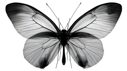 Monochrome butterfly with open wings isolated on transparent background, a beauty