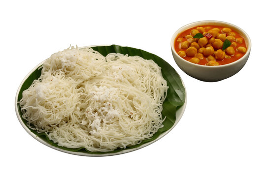 Delicious idiyappam and kadala curry traditional breakfast dish