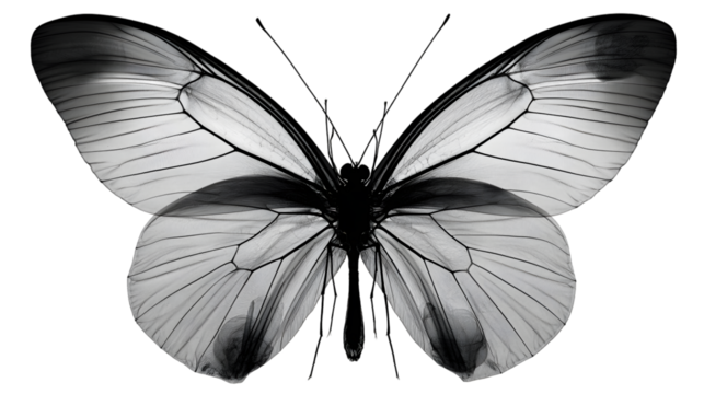 Monochrome butterfly with open wings isolated on transparent background, a beauty - Powered by Adobe