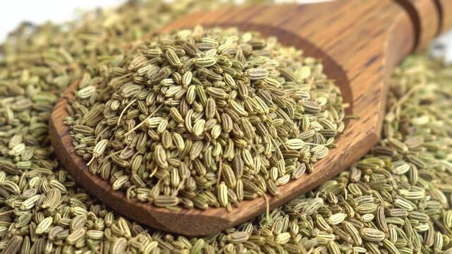 Ajowan seeds arranged on a wooden spoon, perfect for culinary and herbal uses