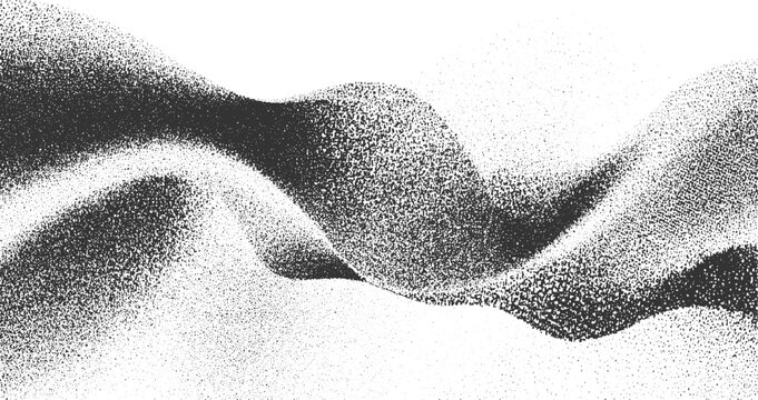 Abstract monochrome stippled wave pattern with flowing curves and gradients black white