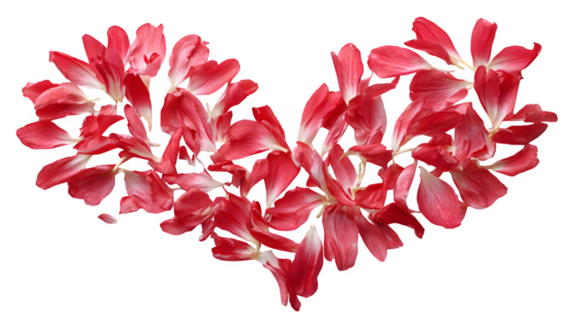 Red Flower Petals Heart, isolated on transparent background - Powered by Adobe
