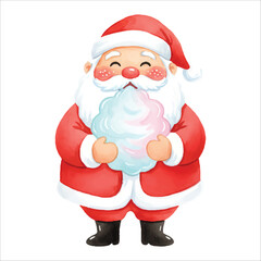 Santa Claus Holding Cotton Candy Watercolor Vector Isolated on White Background
