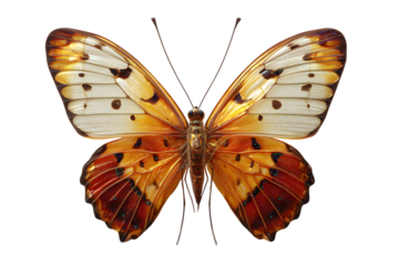 Butterfly with white and orange wings isolated on transparent background