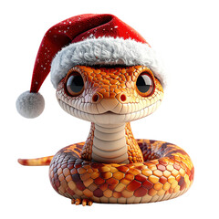 Adorable reptile character wearing a festive holiday cap with white trim, clipart, isolated on a transparent background.
